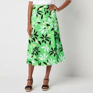 Liz Claiborne Women’s Midi Green Floral Full Skirt 18 NWT